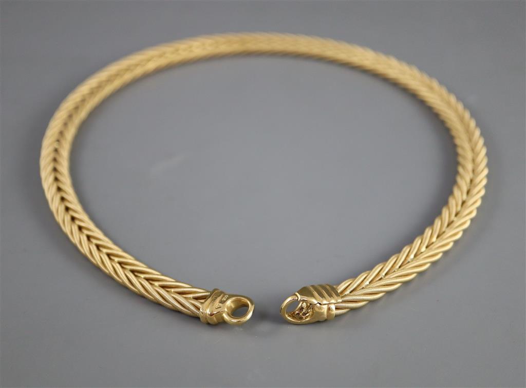 A Wellendorf 18ct gold twin cable twist link necklace with diamond set clasp,